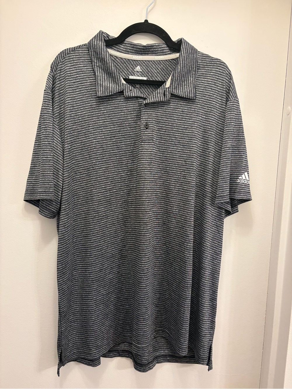 Adidas Golf Performance Polo Shirt Mens 2XL XXL Gray Black Striped Short Sleeve